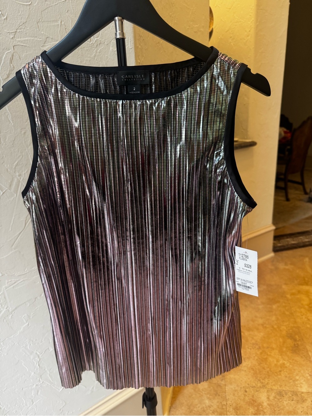Carlisle Iridescent Pleated Metallic Tank Top - Black Trim